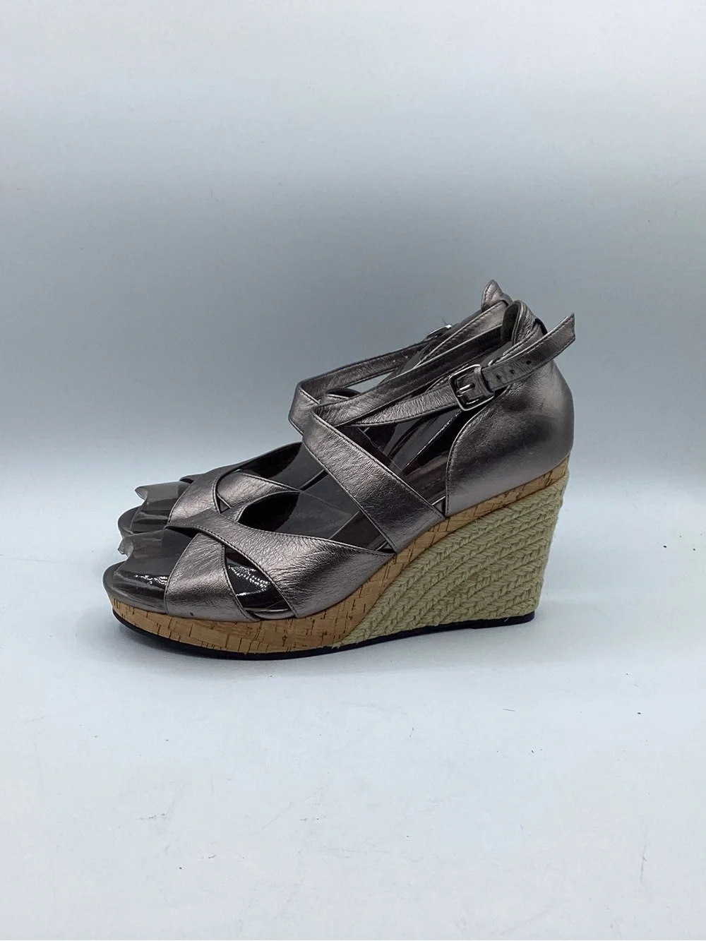 Cole Haan Marisa Gunsmoke Pewter Leather Cork Platform Sandals Women’s Size 7B